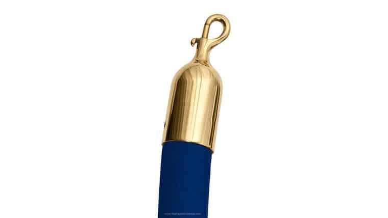8’L x 1.5″D Navy Blue Polyester Velour Stanchion Rope w/Polished Brass Snap Hook End | Rental
