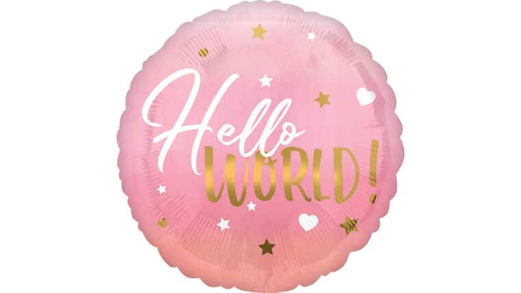 18″ Pink Baby Girl Hello World Anagram Balloon | Purchase | Rental 18″ Pink Baby Girl Hello World Anagram Balloon | Purchase | Rental