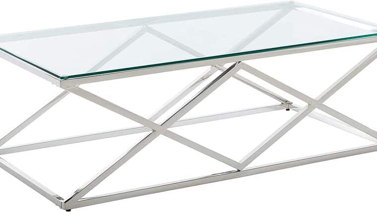 Coffee Table – Cortesi Home Gwen Coffee Table, 47.25″, Glass and Metal | Rental