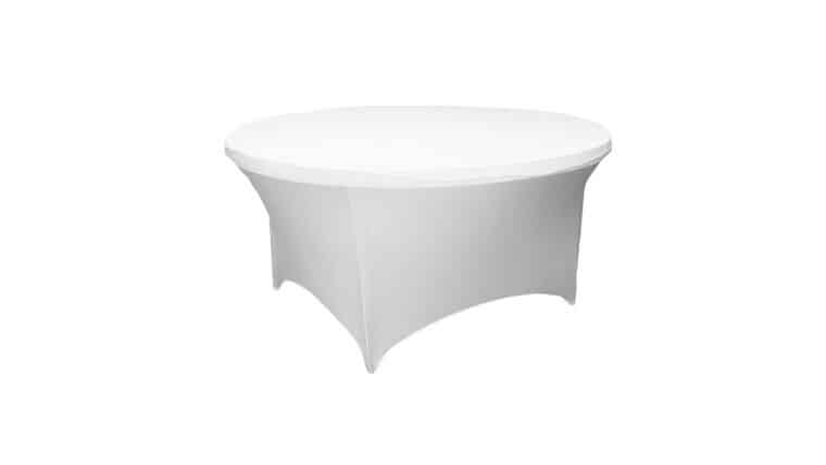 Spandex | White | 48″ Round Tablecloth | Rental Spandex | White | 48″ Round Tablecloth | Rental
