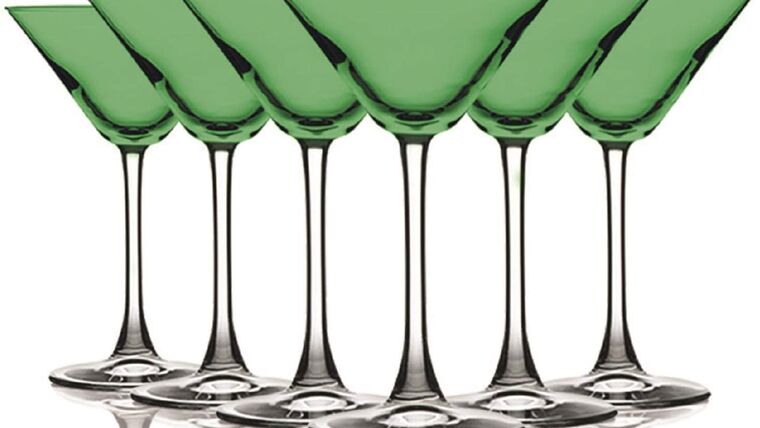 Martini Glass –  Light Green Top Accent 10 oz Martini/Cocktail Wine Glasses – Set of 6 by TableTop King – Additional Vibrant Colors Available | Rental