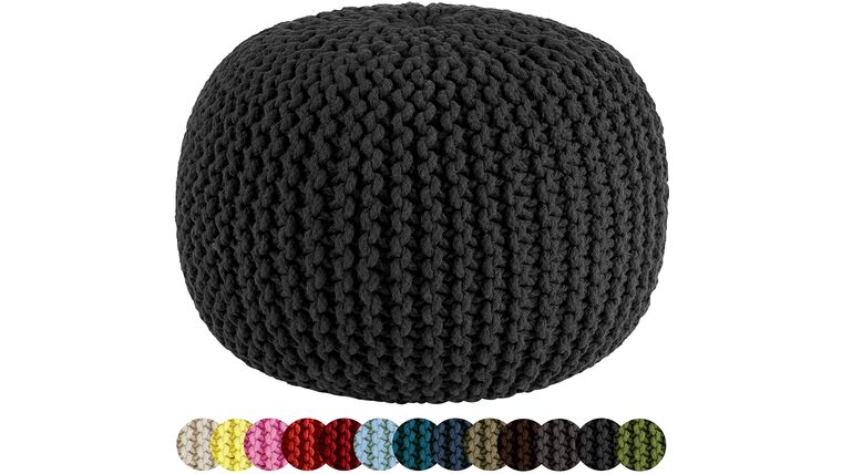 20″ Black Hand Knitted Cable Style Dori Pouf – Floor Ottoman | Rental