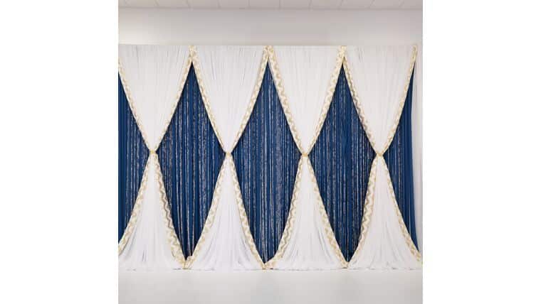 Drapery – Package – 14’H x 16’W Navy & Crystal Backdrop | Rental