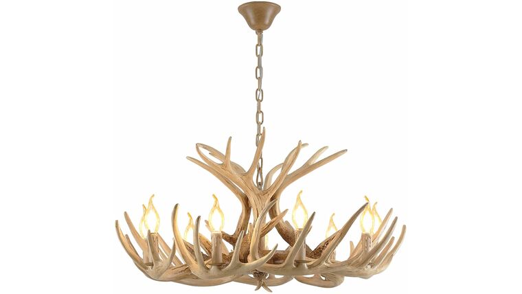 Rustic Antler Chandelier , Resin Antler Light Fixtures , 9 Light E12 Base , X-Large Deer Horn Pendant Light for Home Bar Coffee Store (9 lampholder arms+ 3 arms) | Rental