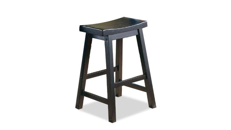 Stool – 24″ Wood Saddle Bar Stool – Black | Rental