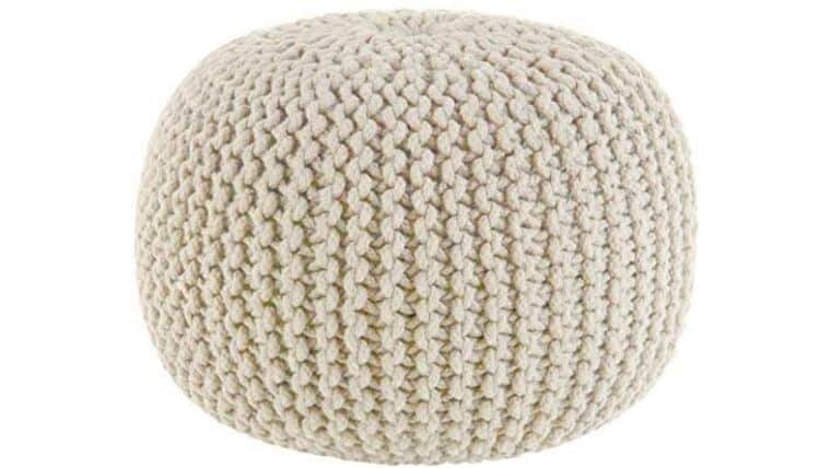 Ivory Hand Knitted Cable Style Dori Pouf – Floor Ottoman | Rental