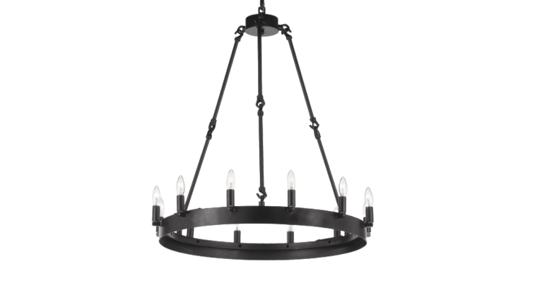 26″H x 27″H Wrought Iron Vintage Barn Metal Camino One Tier Chandelier | Rental