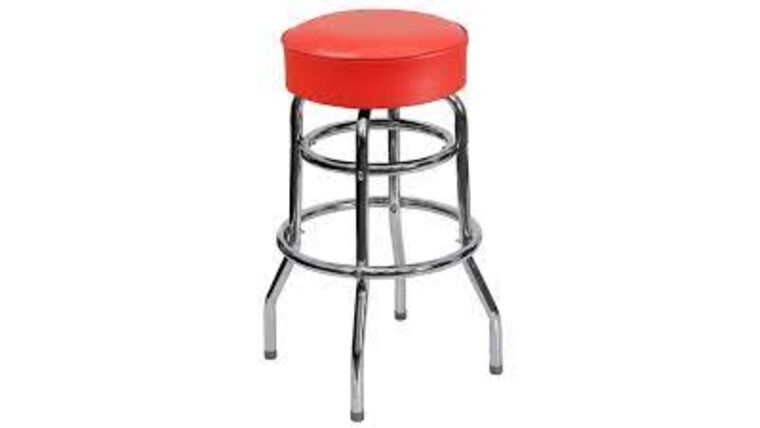 Red Double Ring Leather Barstool With Chrome Legs | Rental