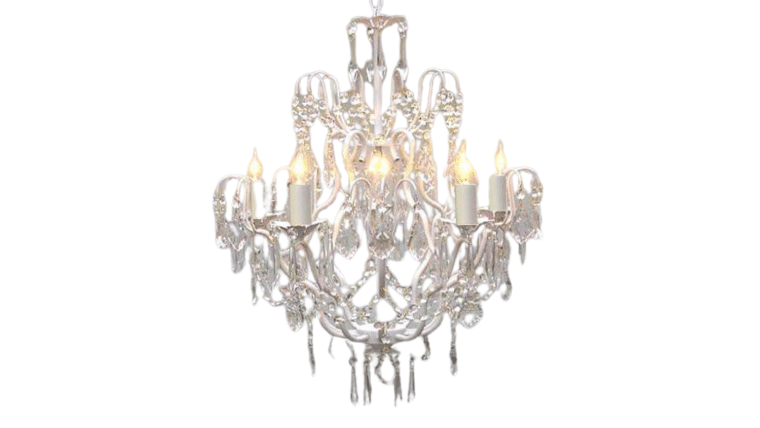 White Wrought Iron Crystal Chandelier Lighting H27″ X W21″ – J10-White/C/26025/5 × 3 | Rental