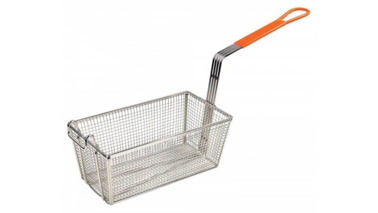 Fryer Basket 12 1/8″ x 6 1/2″ x 5 3/8″ Orange Handle | Rental Fryer Basket 12 1/8″ x 6 1/2″ x 5 3/8″ Orange Handle | Rental