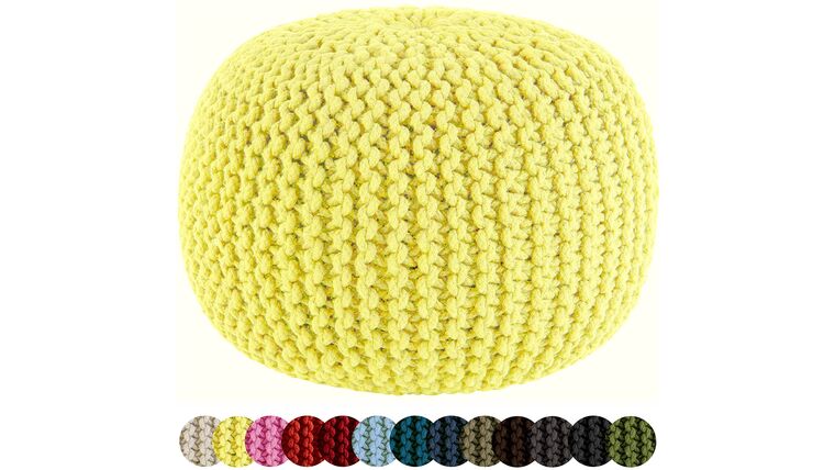 20″ Yellow Hand Knitted Cable Style Dori Pouf – Floor Ottoman | Rental