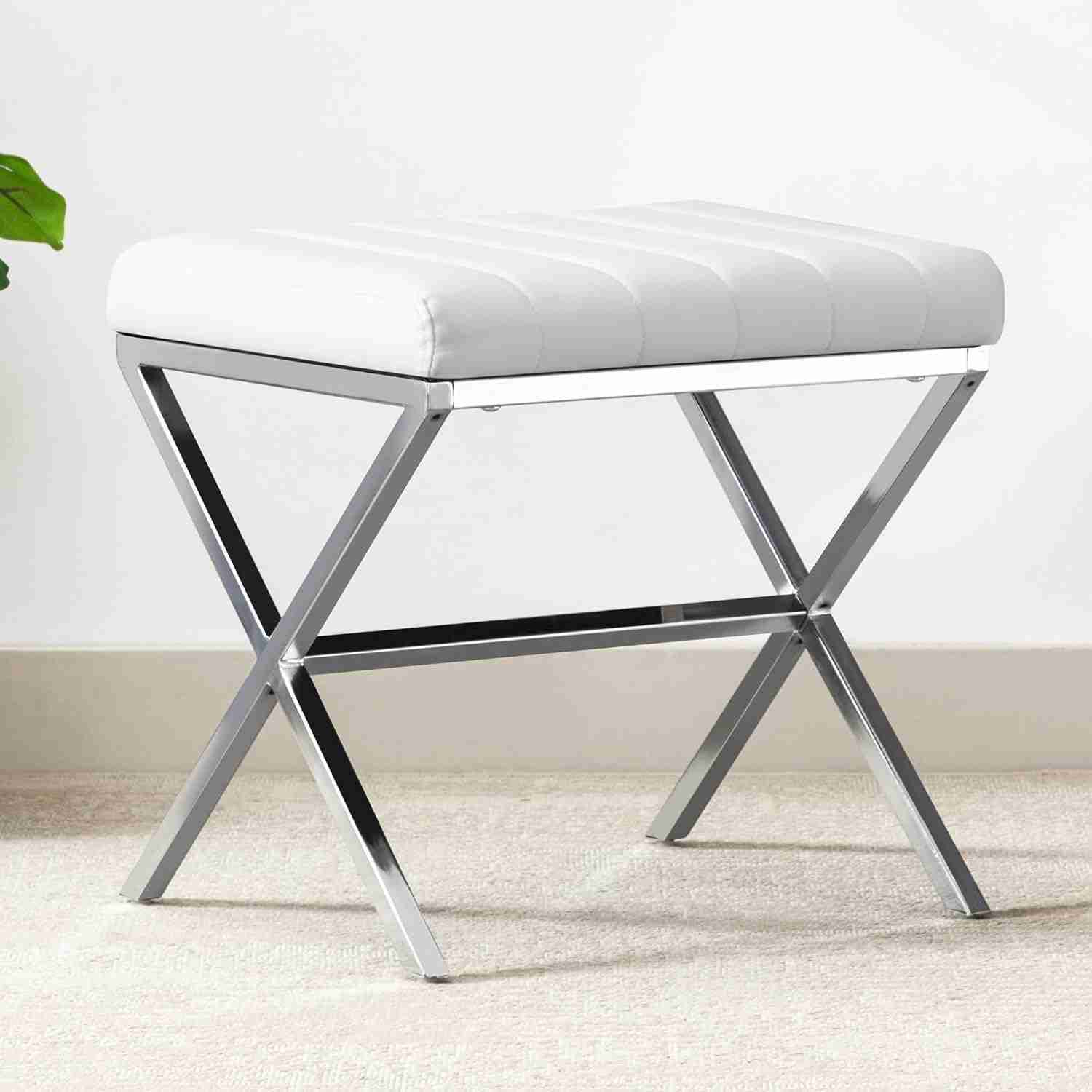 Vanity Stool,Modern PU Leather Ottoman Stool Chair | White | Rental