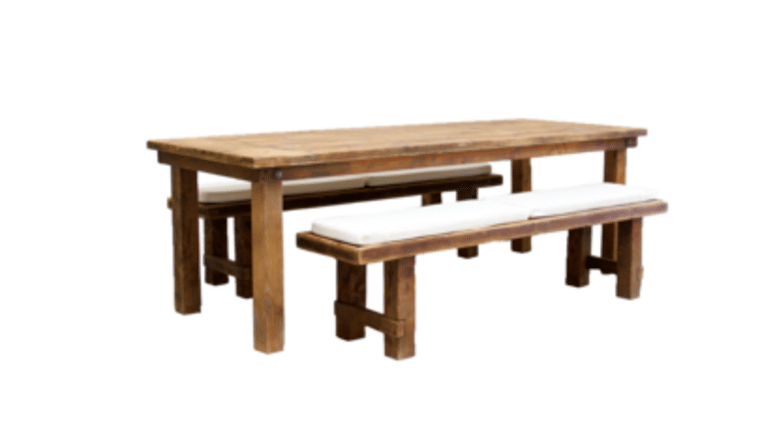 Package – 1 Honey Brown Farm Table With 2 Long Benches Package | Rental Package – 1 Honey Brown Farm Table With 2 Long Benches Package | Rental
