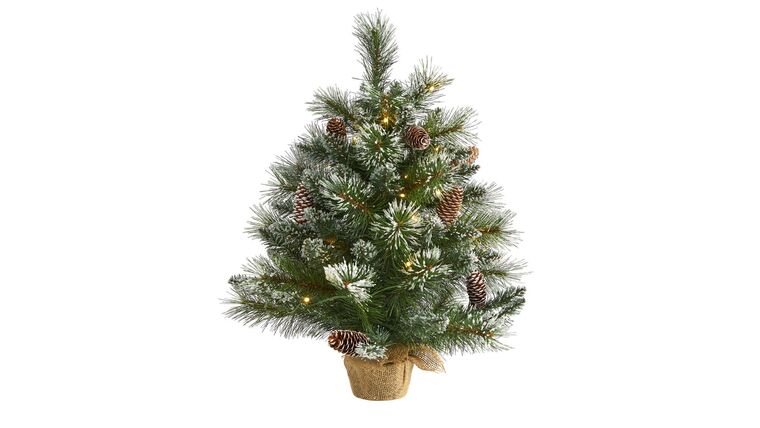 2’ Frosted Pine Artificial Christmas Tree with 35 Clear LED Lights, Pinecones and Burlap Base | Rental 2’ Frosted Pine Artificial Christmas Tree with 35 Clear LED Lights, Pinecones and Burlap Base | Rental