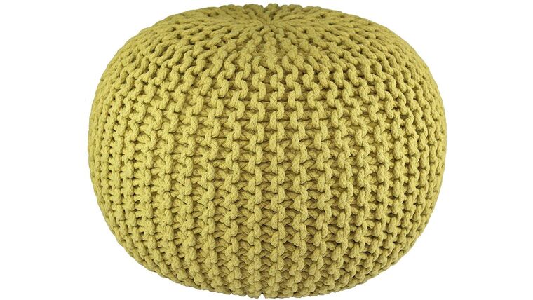 20″ Green Hand Knitted Cable Style Dori Pouf – Floor Ottoman | Rental