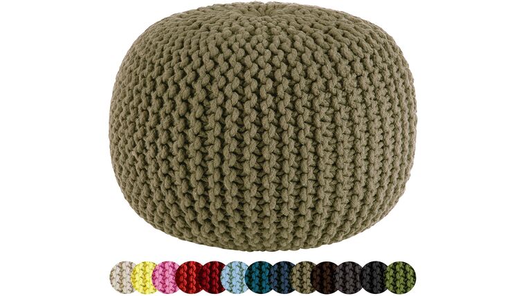 20″ Beige Hand Knitted Cable Style Dori Pouf – Floor Ottoman | Rental