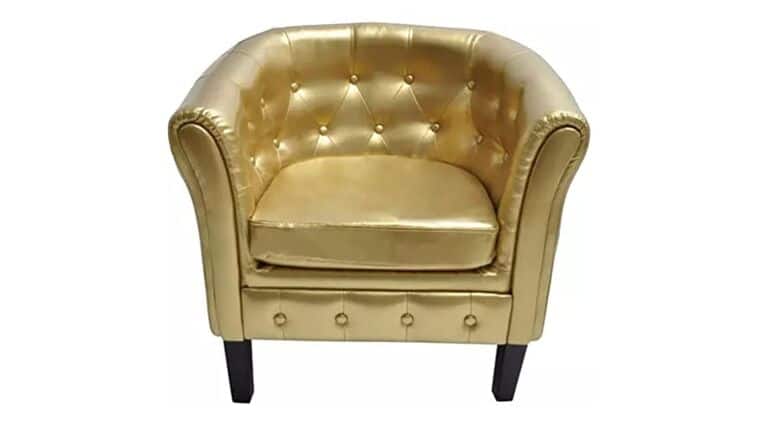 Club Chair – vidaXL Gold Artificial Leather Tub/Barrel Design Club Chair w/Tufted Button Accents | Rental