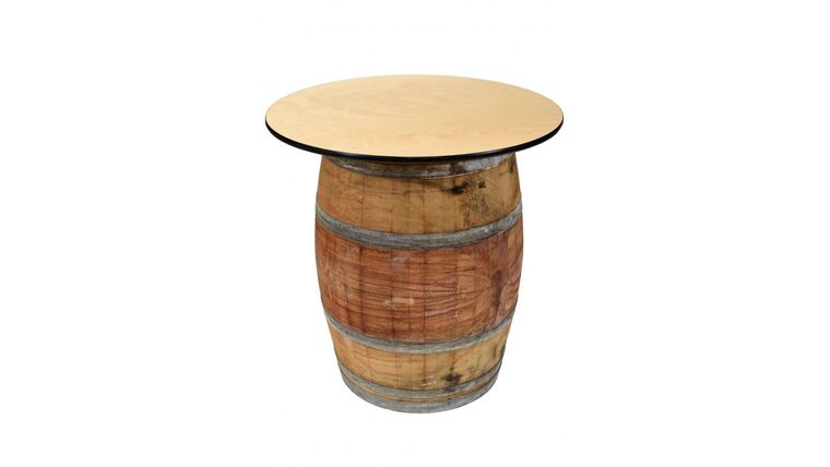 36″ Round Rustic High Boy Wine Barrel w/Natural Wood Top | Rental