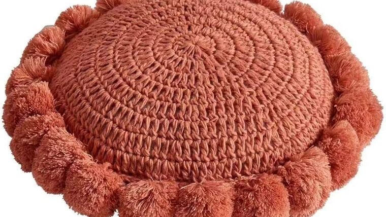 Knitted Throw Pillow Round Couch Pillow Sofa Cute Cushion Handmade Pompoms Decorative Plush Pillow – Orange | Rental Knitted Throw Pillow Round Couch Pillow Sofa Cute Cushion Handmade Pompoms Decorative Plush Pillow – Orange | Rental