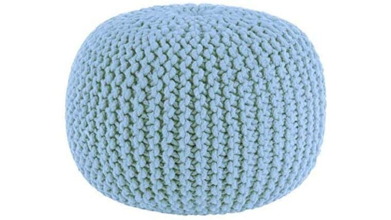 20″ Light Blue Hand Knitted Cable Style Dori Pouf – Floor Ottoman | Rental