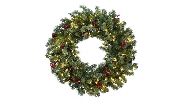 30” Lighted Pine Wreath w/Berries & Pine Cones | Rental