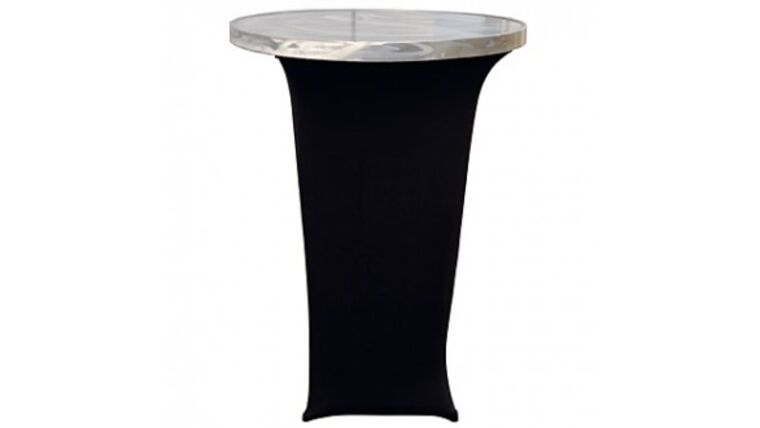 30″ Round Aluminum High Boy Swirl Table w/Black Spandex | Rental