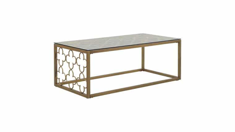 Coffee Table – Quatrefoil Goldtone Metal and Glass | Rental