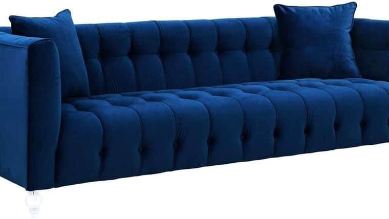 Bea Collection Modern Style Velvet Upholstered Living Room Sofa with Lucite Legs, Navy | Rental Bea Collection Modern Style Velvet Upholstered Living Room Sofa with Lucite Legs, Navy | Rental
