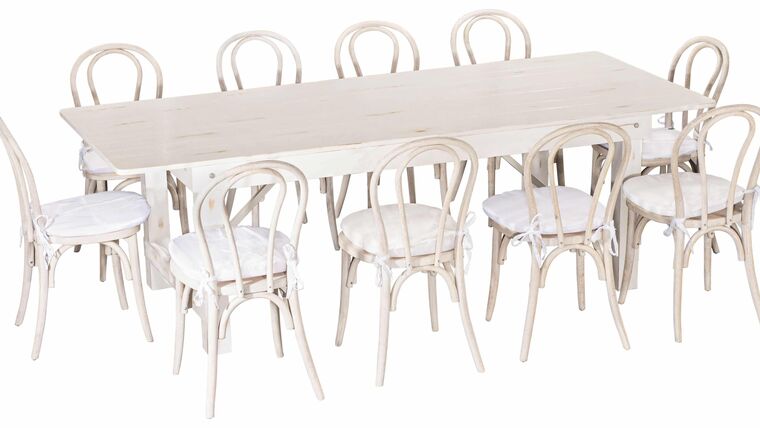 Antique White Pine Farm Table Package w/Chairs | Rental Antique White Pine Farm Table Package w/Chairs | Rental