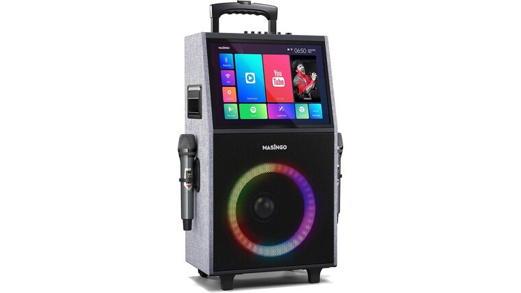 Professional Karaoke Machine with Lyrics Display Screen for Adults, 2 Wireless Microphones, LED Lights, Bluetooth Portable PA Speaker System with Built-in 15″ Tablet and WiFi, Allegro X8 1.0 | Rental