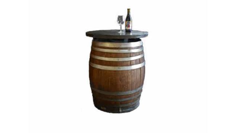 Cocktail Table | Wine Barrel | 30″ Wood Top | Rental