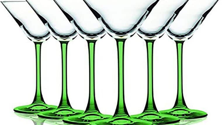 Martini Glass –  Light Green Accent Stem 10 oz Martini/Cocktail Wine Glasses – Set of 6 Additional Vibrant Colors Available | Rental
