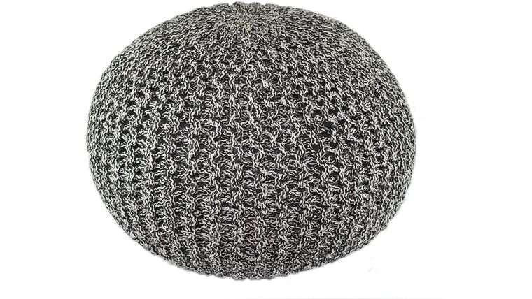 Charcoal Black Hand Knitted Cable Style Dori Pouf – Floor Ottoman | Rental