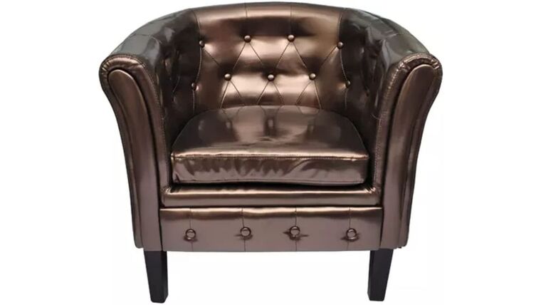 Club Chair – vidaXL Brown Artificial Leather Tub/Barrel Design Club Chair w/Tufted Button Accents | Rental