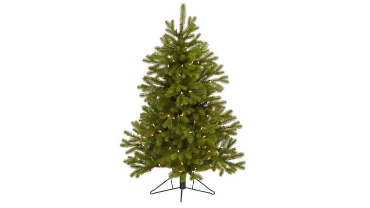 4′ Cambridge Spruce Flat Back Artificial Christmas Tree with 100 Warm White (Multifunction) LED Lights and 221 Bendable Branches | Rental