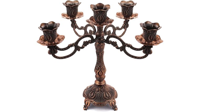 5-Candle Metal Candelabra 10.3 Inch Tall Candlestick Candle Holders for Home Decor Wedding Christmas Church Halloween Party, Red Bronze Tulip | Rental 5-Candle Metal Candelabra 10.3 Inch Tall Candlestick Candle Holders for Home Decor Wedding Christmas Church Halloween Party, Red Bronze Tulip | Rental