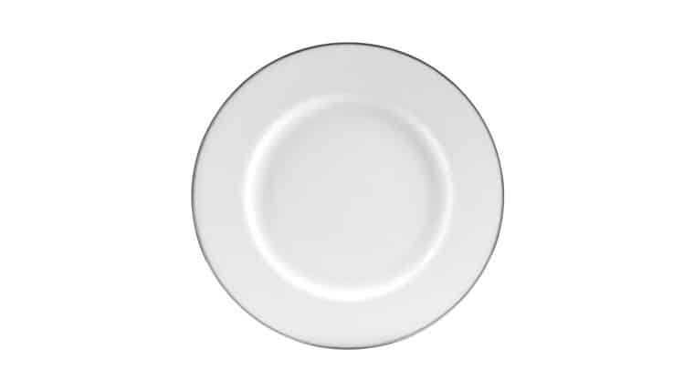 White/Silver Single Line Dinner Plate – 10.75″ | Rental