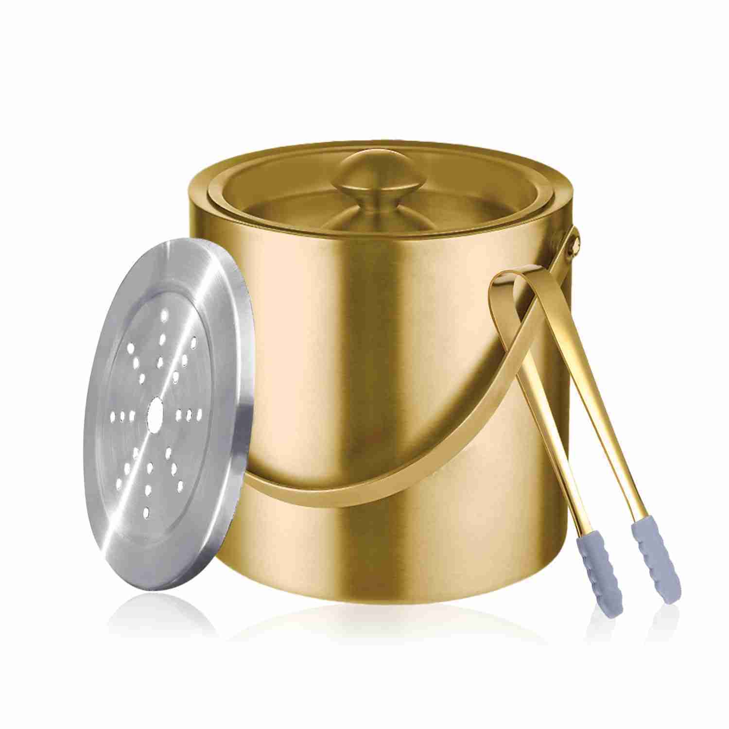 Gold Ice Bucket with Lid, Handle and Tong Insulated Stainless Steel Champagne Bucket 3L Wine Bucket for Party Bar Cart Accessories Large Double Wall Bucket Keep Frozen | Rental