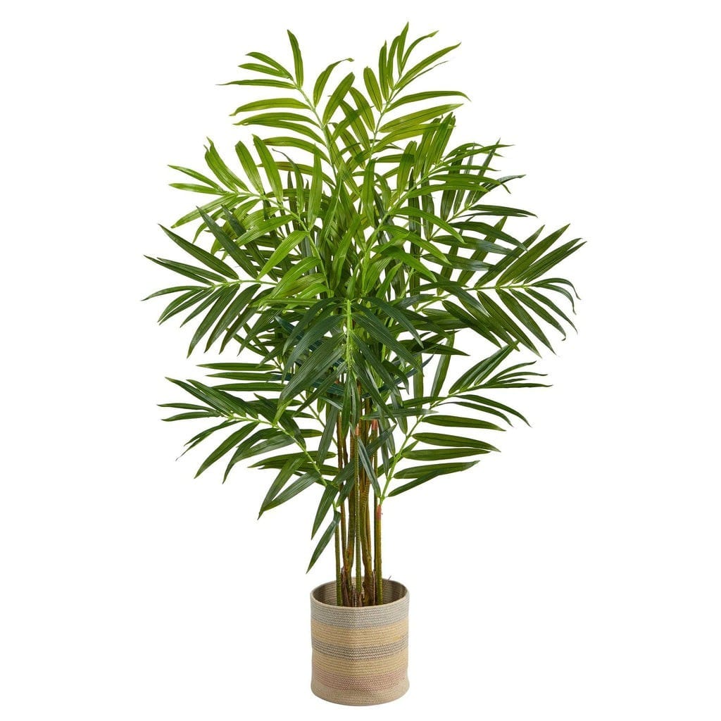8’ King Palm Artificial Tree in Handmade Natural Cotton Multicolored Woven Planter | Rental 8’ King Palm Artificial Tree in Handmade Natural Cotton Multicolored Woven Planter | Rental