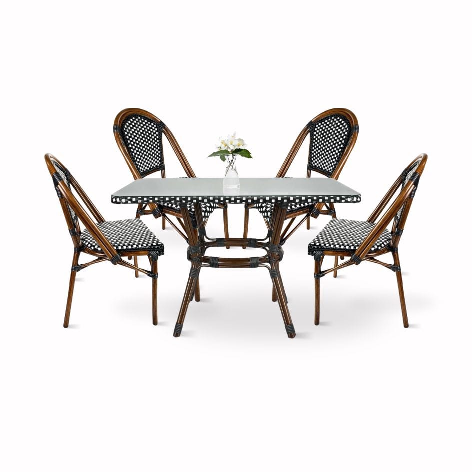 Black and White French Bistro Set Includes 48″ x 36″ Table and 4 Chairs | Rental Black and White French Bistro Set Includes 48″ x 36″ Table and 4 Chairs | Rental