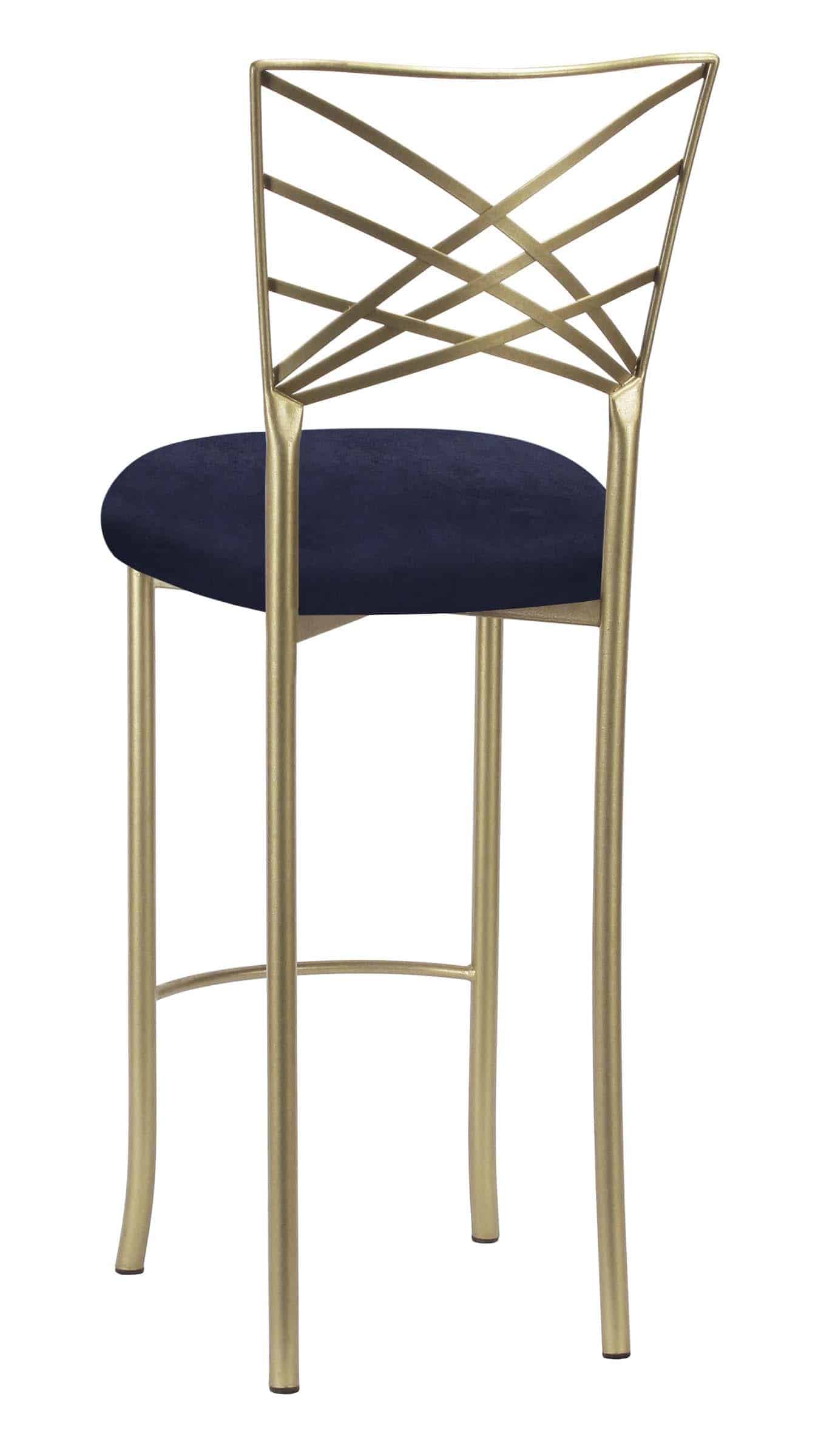 Gold Fanfare Barstool with Navy Blue Suede – Chameleon Chair Collection | Rental