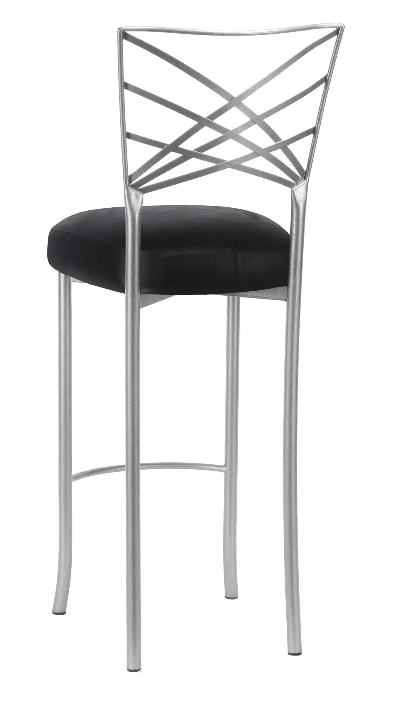 Silver Fanfare Barstool with Black Leatherette Boxed Cushion – Chameleon Chair Collection | Rental Silver Fanfare Barstool with Black Leatherette Boxed Cushion – Chameleon Chair Collection | Rental