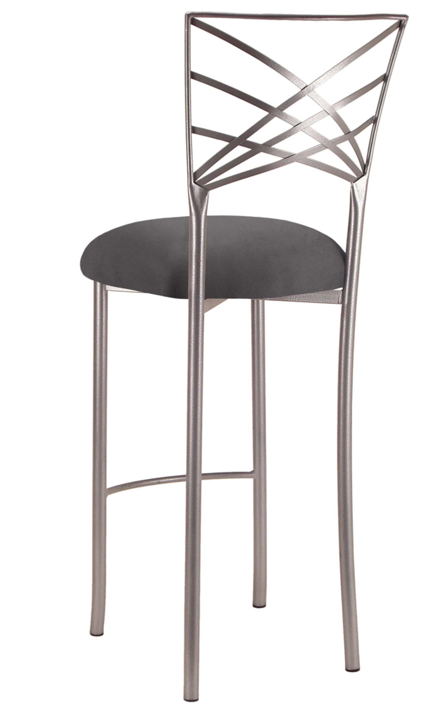 Silver Fanfare Barstool with Charcoal Suede Cushion – Chameleon Chair Collection | Rental