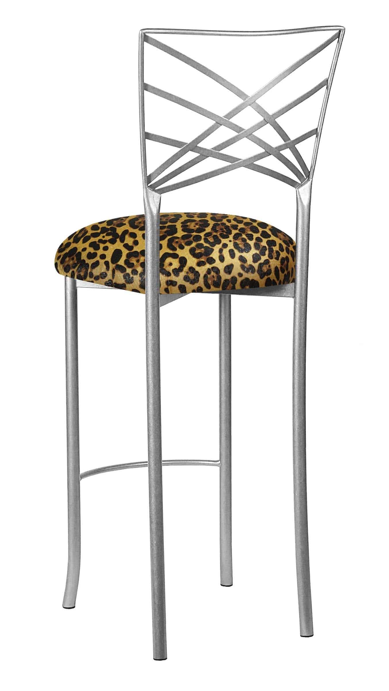 Silver Fanfare Barstool with Gold Black Leopard Cushion – Chameleon Chair Collection | Rental
