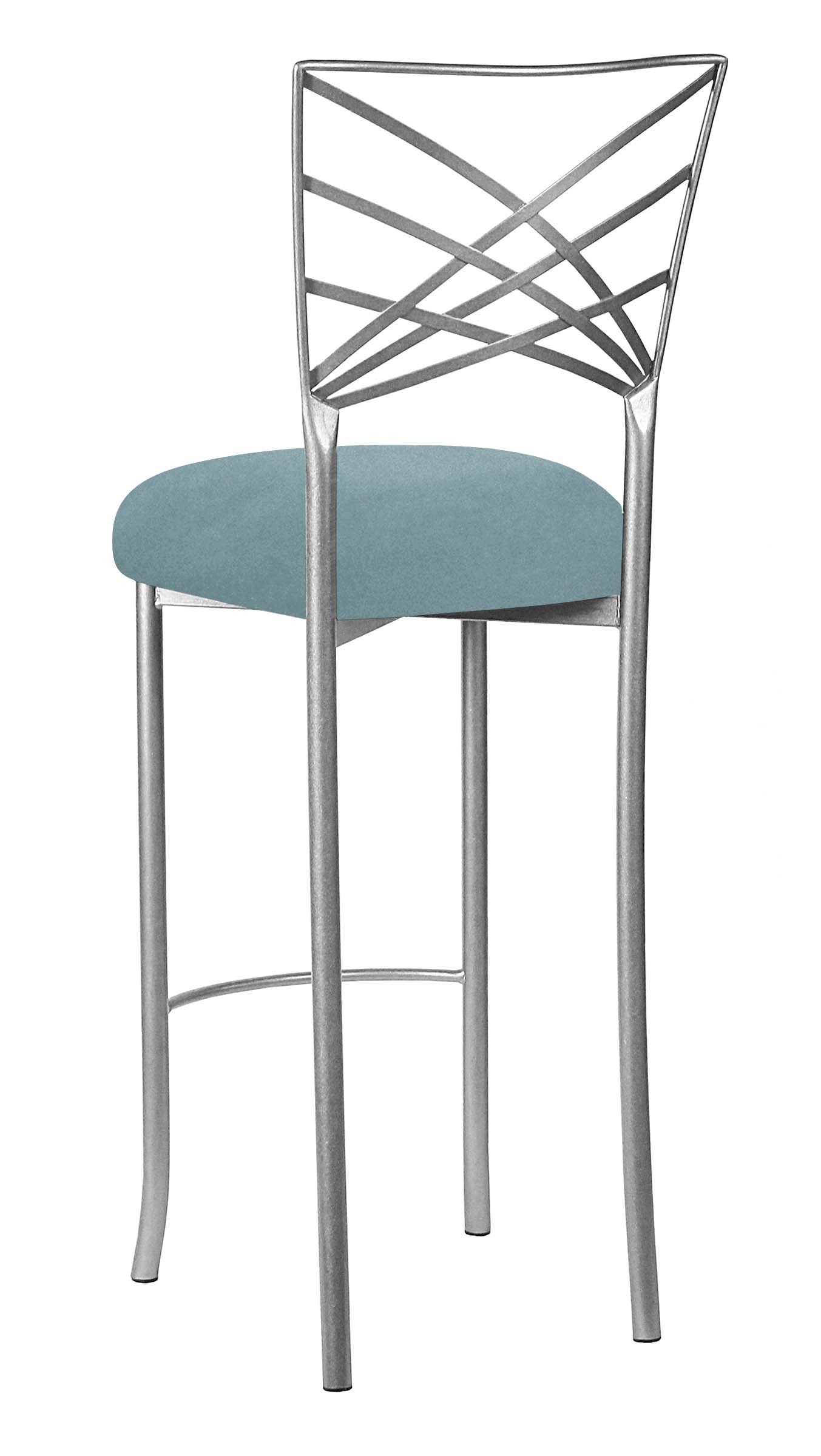 Silver Fanfare Barstool with Ice Blue Suede Cushion – Chameleon Chair Collection | Rental