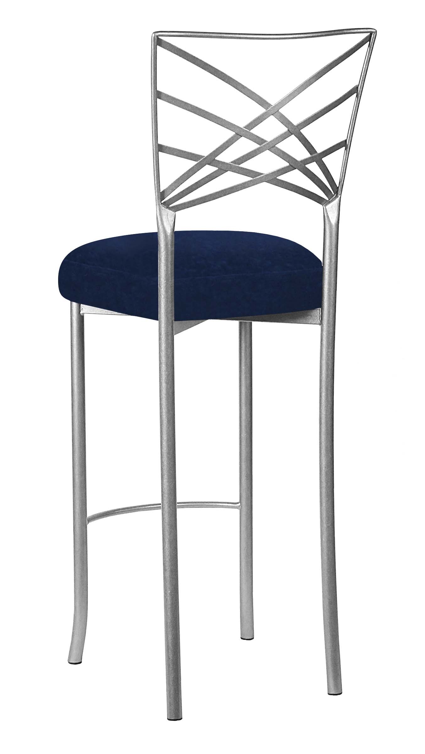 Silver Fanfare Barstool with Navy Prima Velvet Boxed Cushion – Chameleon Chair Collection | Rental
