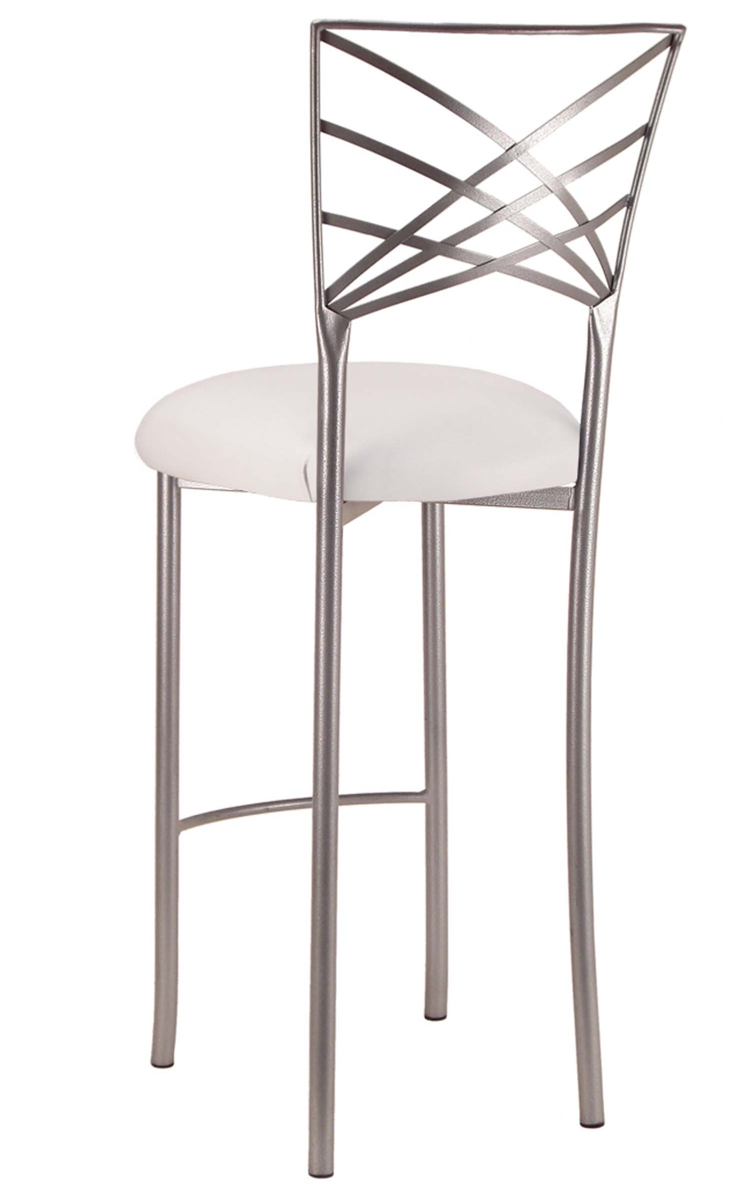 Silver Fanfare Barstool with White Leatherette Cushion – Chameleon Chair Collection | Rental