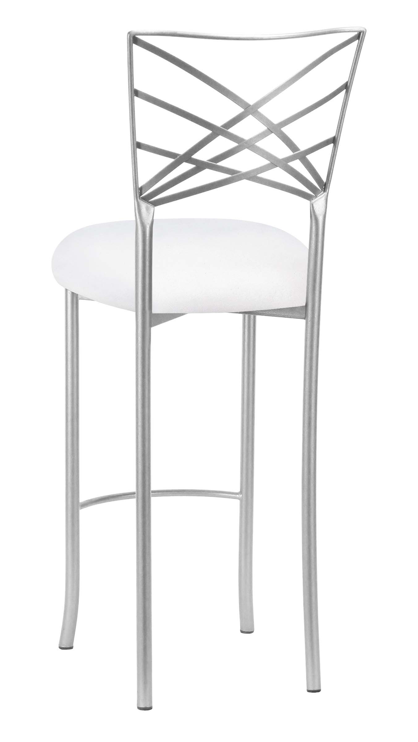 Silver Fanfare Barstool with White Suede Cushion – Chameleon Chair Collection | Rental