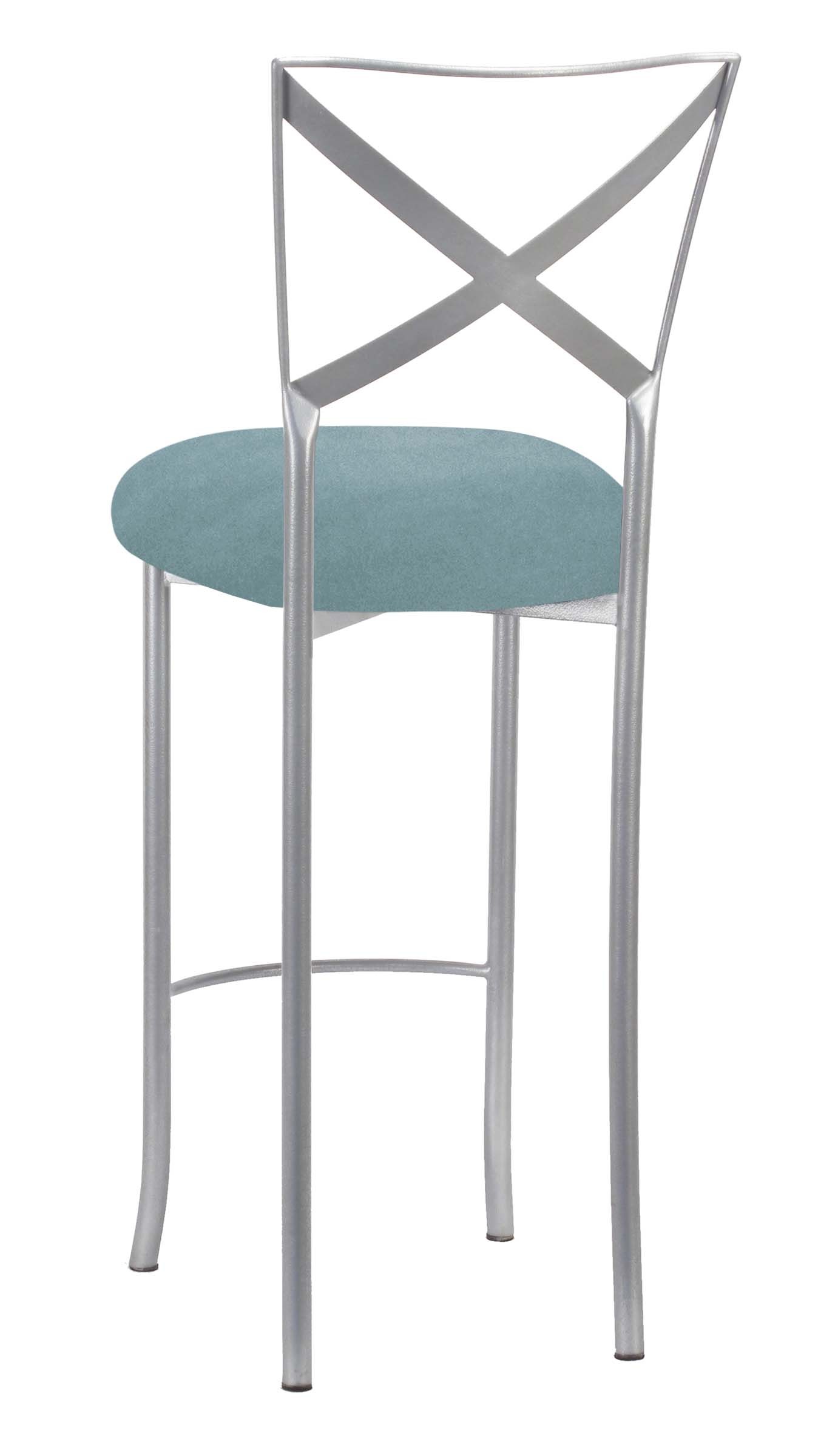 Silver Silmply X Barstool with Ice Blue Suede Cushion – Chameleon Chair Collection | Rental