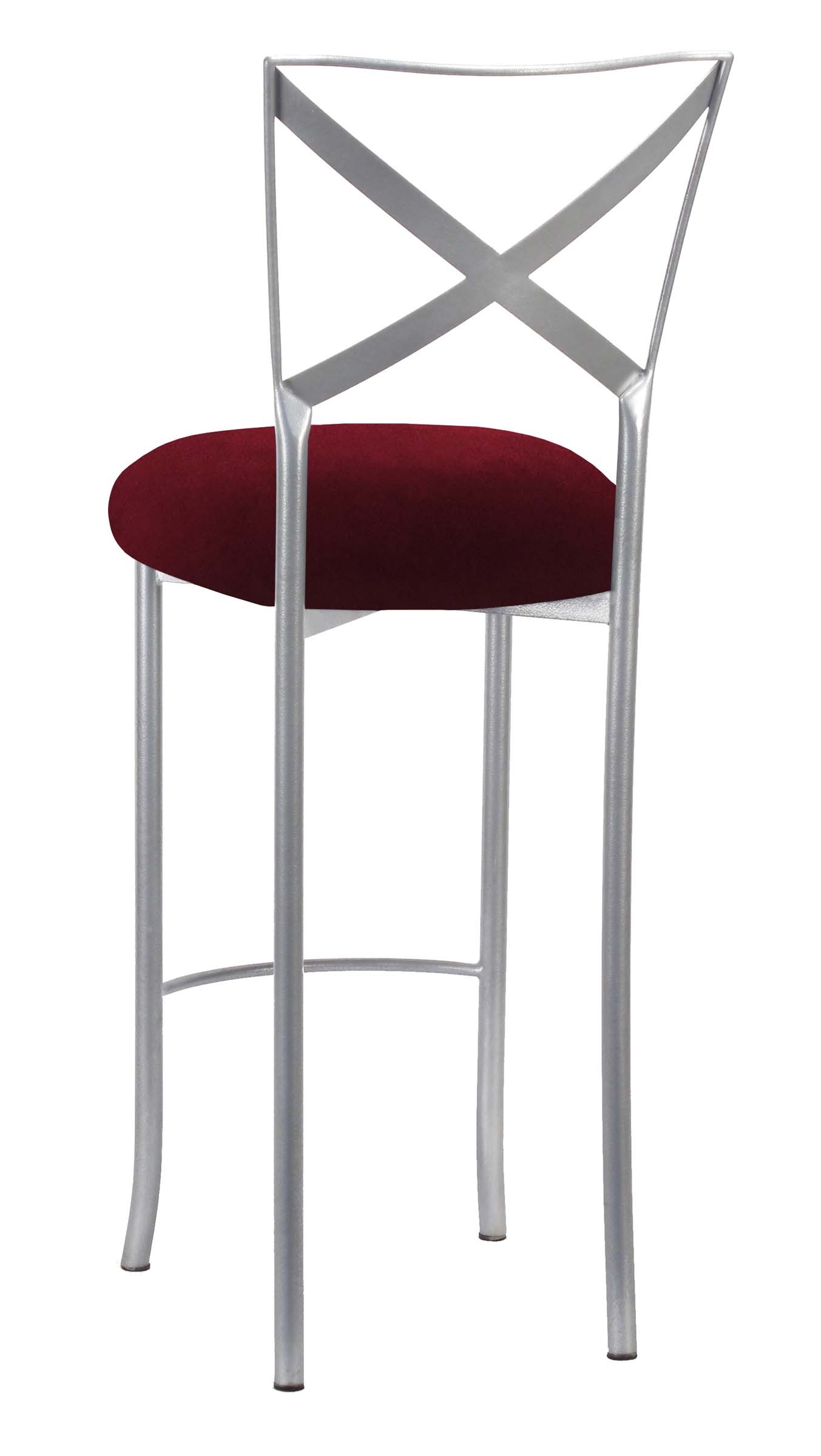 Silver Simply X Barstool with Cranberry Velvet Cushion – Chameleon Chair Collection | Rental